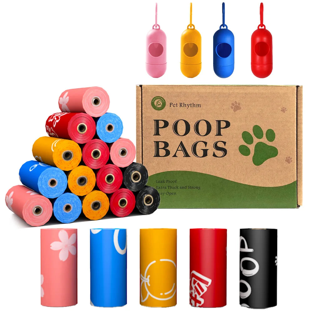 Biodegradable Thick Dog Poop Bags With Holder LeakProof Natural scented Pet Trash Bag 5 Colors Poop bags for Dog With Dispenser