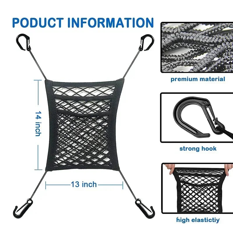 Car Storage Net Bag Multifunction Between Seats Car Divider Pet Barrier Stretchable Elastic Mesh Bag Organizer Auto Accessories