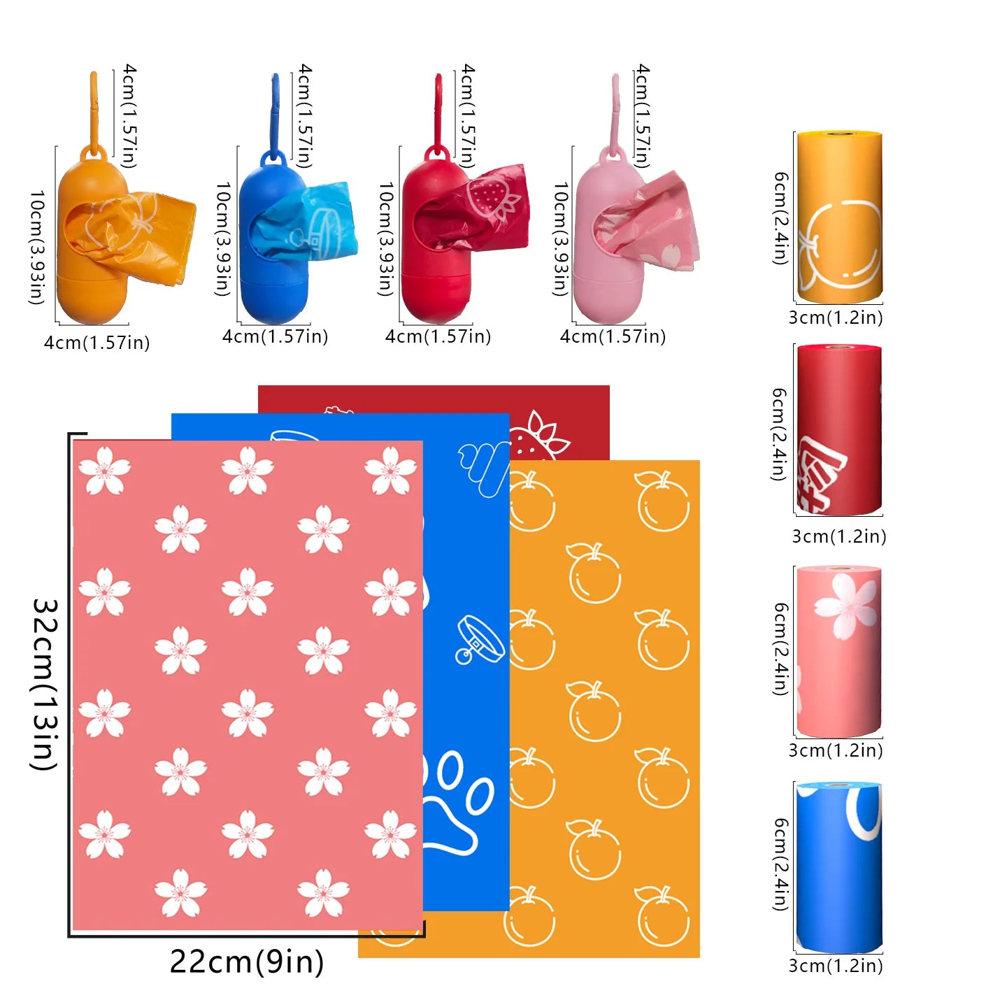 Biodegradable Thick Dog Poop Bags With Holder LeakProof Natural scented Pet Trash Bag 5 Colors Poop bags for Dog With Dispenser