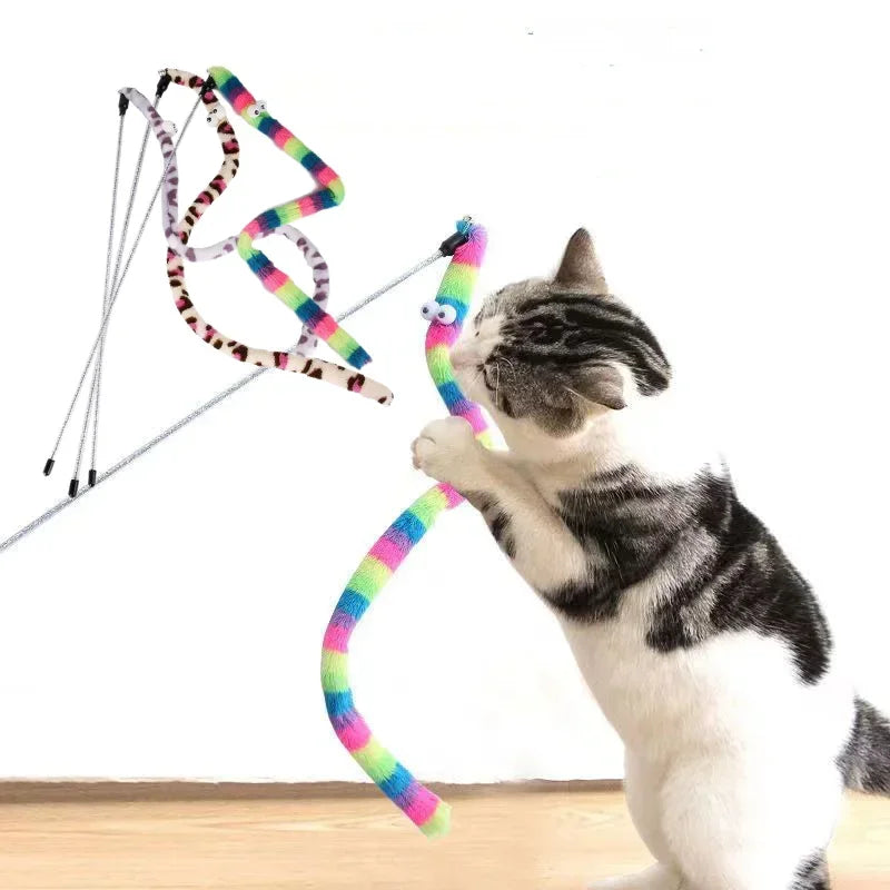 Cute Funny Rainbow Stick Pet Cat Toys Cat Teaser Toy Wand Cat Stick Strong Cat Toy Interactive Toys Cat Supplies Pet Products